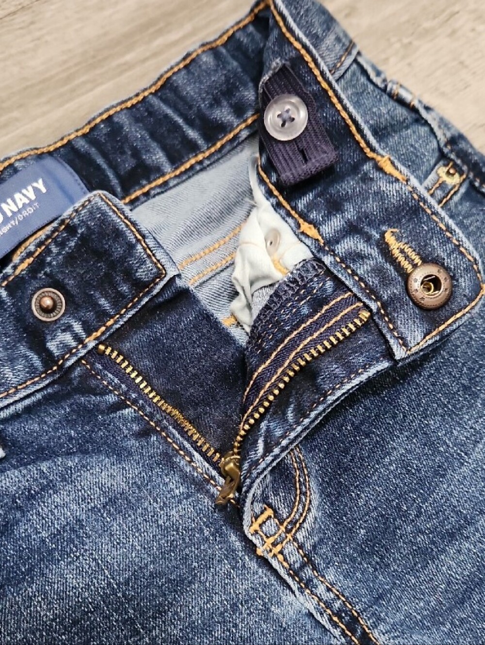 Old Navy Flex Dark Blue Wash Straight Leg Jeans Boys 5 Regular Snap Zip Closure - Picture 4 of 11